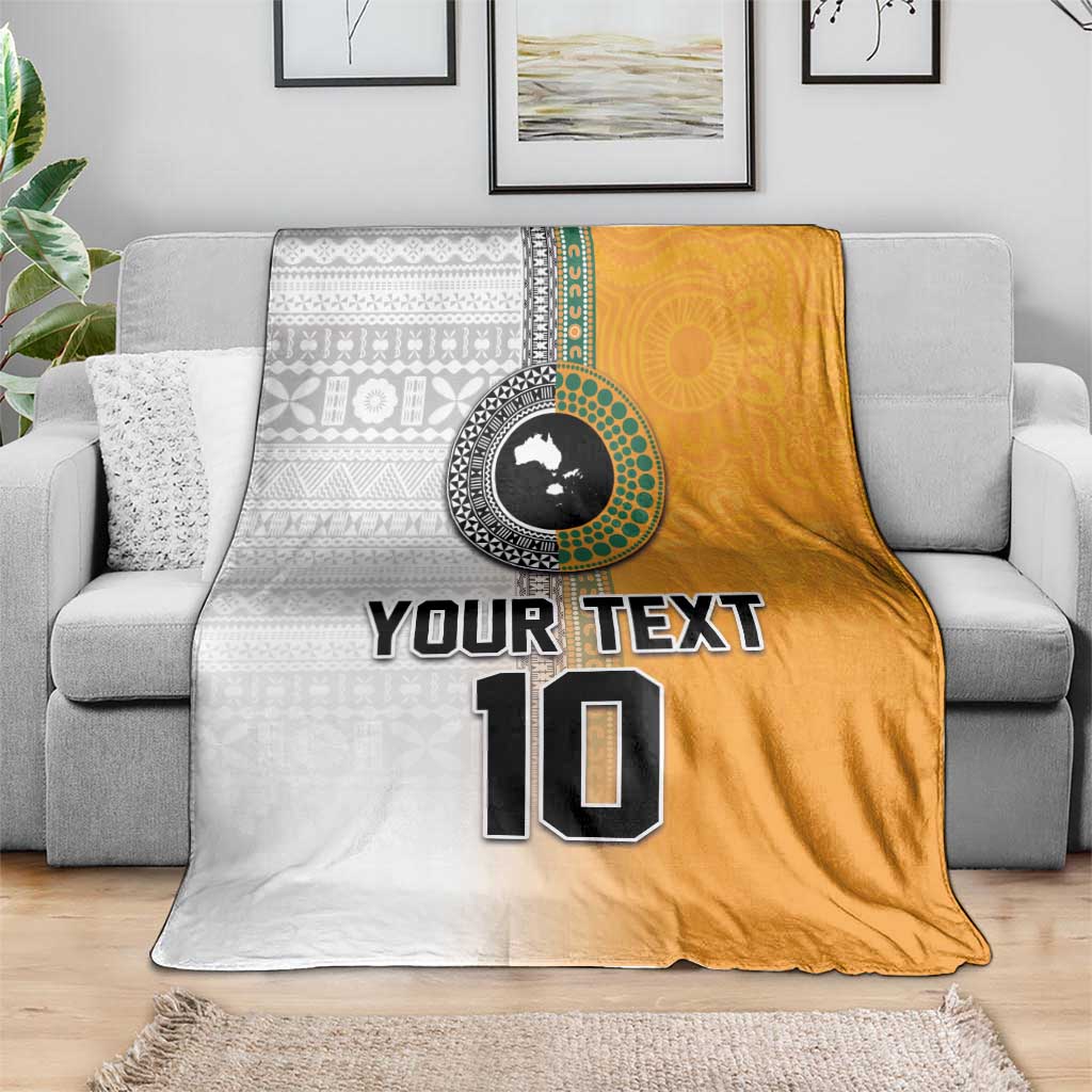 Custom Fiji and Australia Rugby Blanket Aboriginal and Fijian Masi Pattern