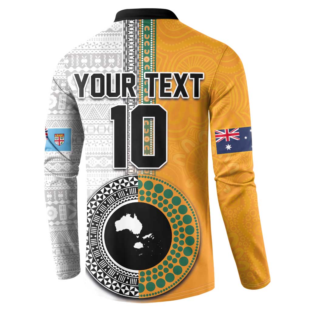 Custom Fiji and Australia Rugby Button Sweatshirt Aboriginal and Fijian Masi Pattern