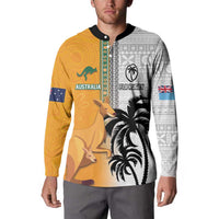 Custom Fiji and Australia Rugby Button Sweatshirt Aboriginal and Fijian Masi Pattern