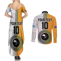 Custom Fiji and Australia Rugby Couples Matching Summer Maxi Dress and Long Sleeve Button Shirt Aboriginal and Fijian Masi Pattern
