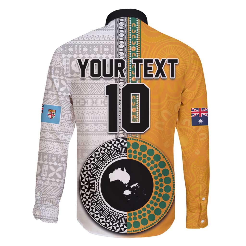 Custom Fiji and Australia Rugby Family Matching Long Sleeve Bodycon Dress and Hawaiian Shirt Aboriginal and Fijian Masi Pattern