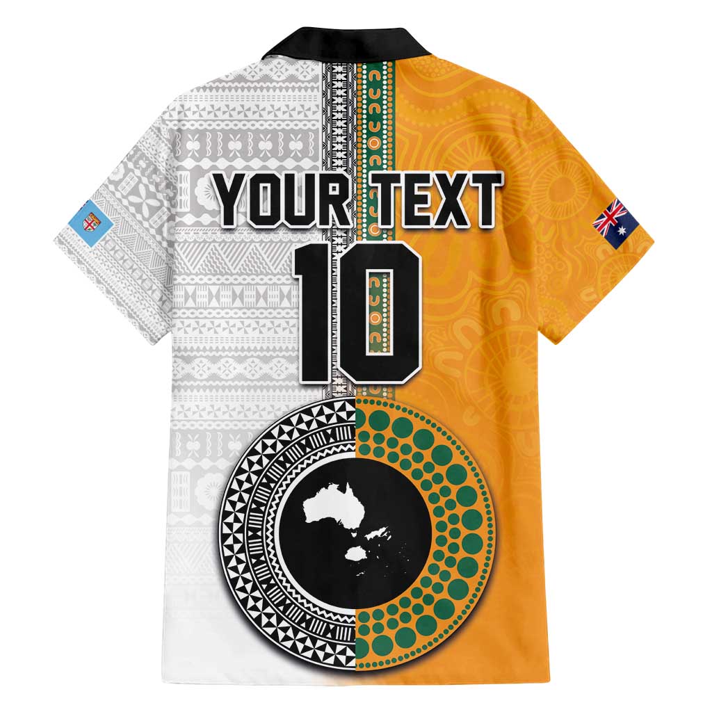 Custom Fiji and Australia Rugby Family Matching Off Shoulder Maxi Dress and Hawaiian Shirt Aboriginal and Fijian Masi Pattern