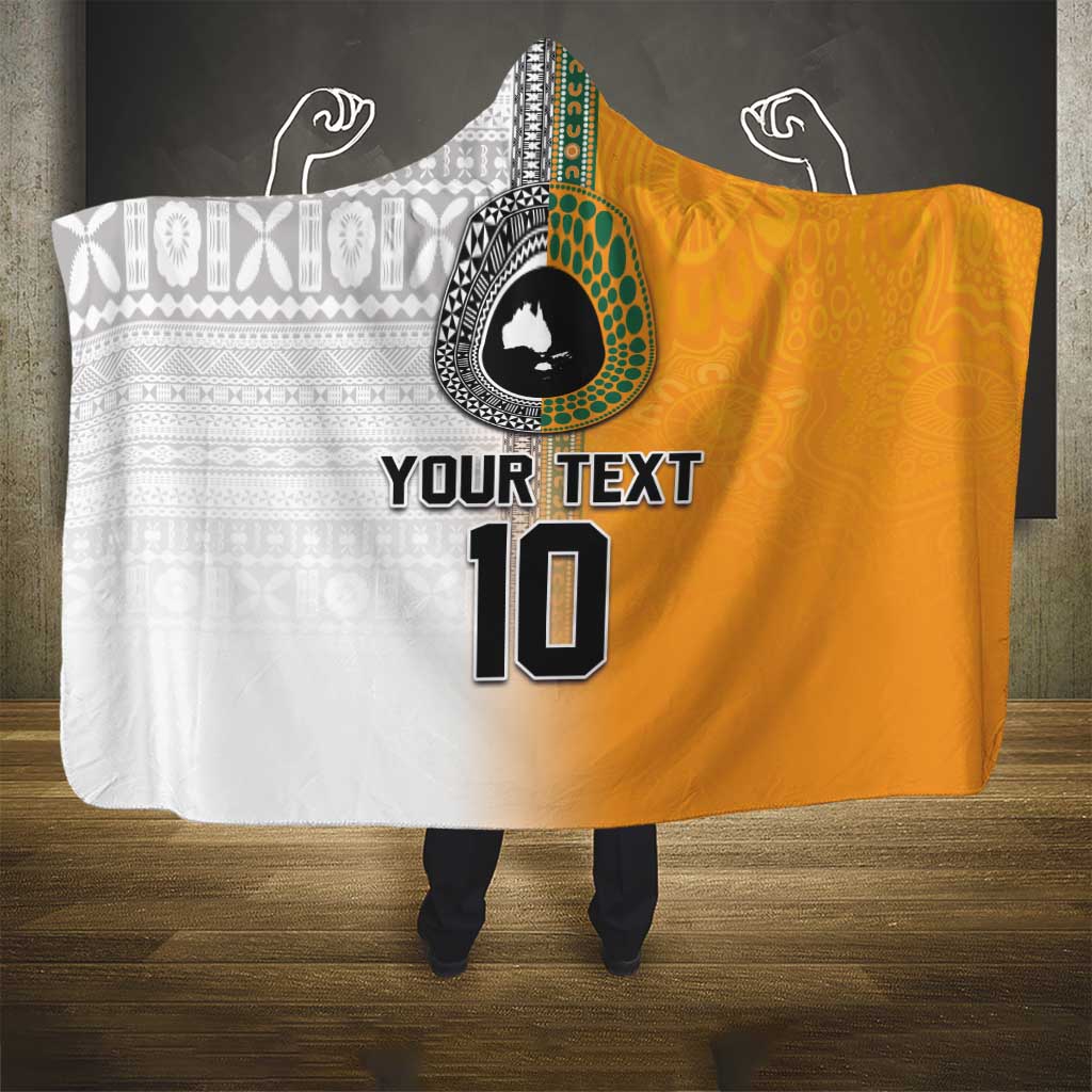 Custom Fiji and Australia Rugby Hooded Blanket Aboriginal and Fijian Masi Pattern