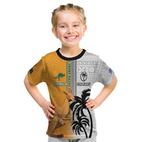 Custom Fiji and Australia Rugby Kid T Shirt Aboriginal and Fijian Masi Pattern