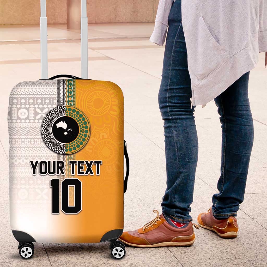 Custom Fiji and Australia Rugby Luggage Cover Aboriginal and Fijian Masi Pattern