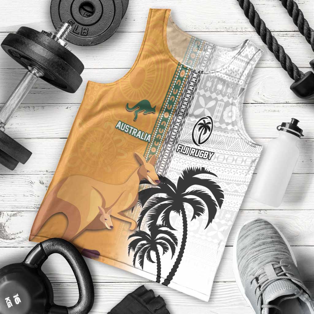 Custom Fiji and Australia Rugby Men Tank Top Aboriginal and Fijian Masi Pattern