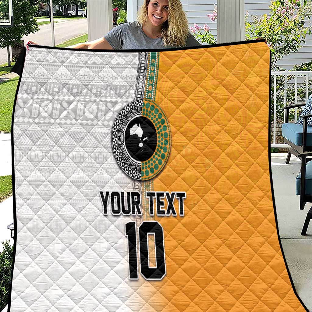 Custom Fiji and Australia Rugby Quilt Aboriginal and Fijian Masi Pattern