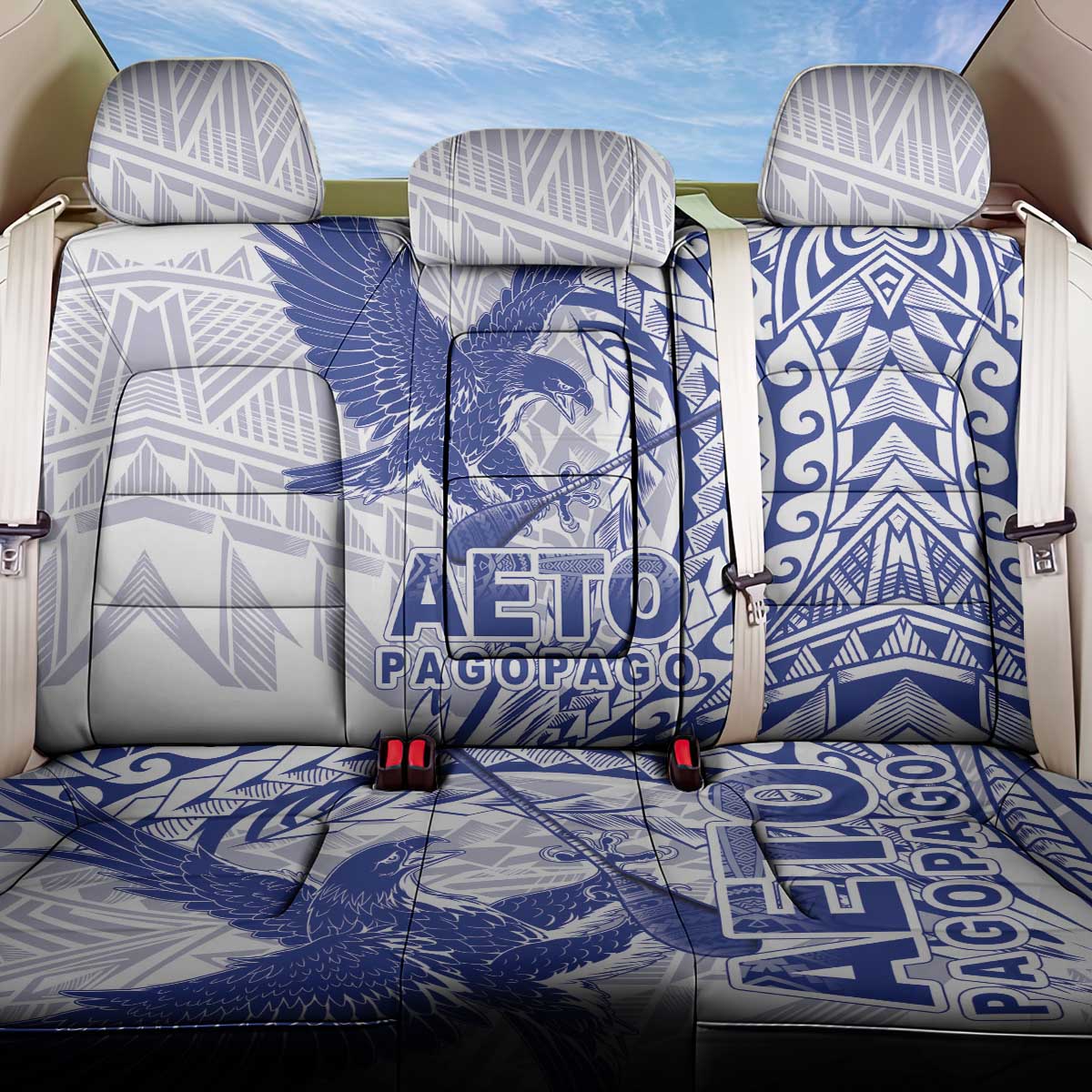 Samoa Pago Pago Aeto Back Car Seat Cover Wingstyle Blue-White Color - Polynesian Pride