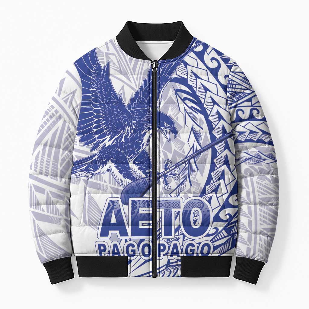 Samoa Pago Pago Aeto Bomber Puffer Jacket Wingstyle Blue-White Color - Polynesian Pride