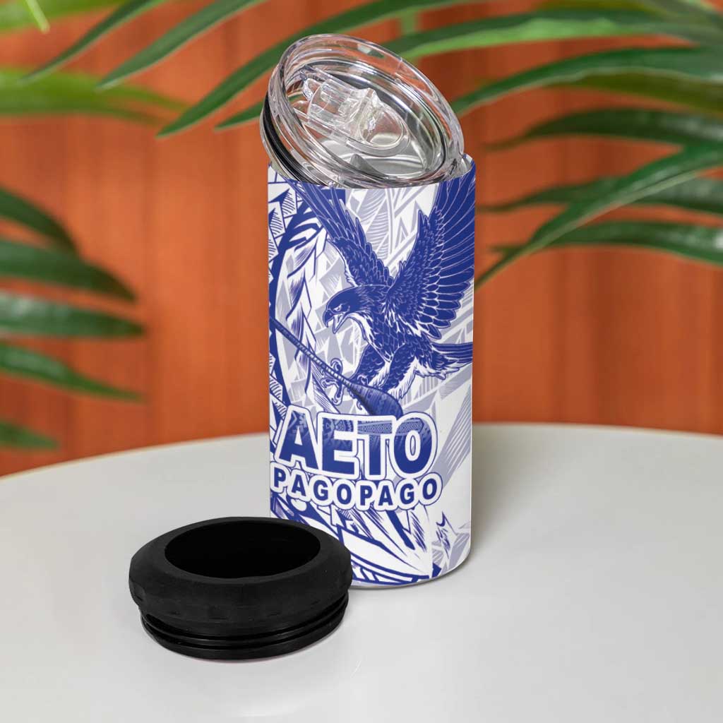 Samoa Pago Pago Aeto 4 in 1 Can Cooler Tumbler Wingstyle Blue-White Color - Polynesian Pride