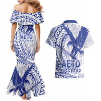 American Samoa Pago Pago Aeto Couples Matching Mermaid Dress and Hawaiian Shirt Wingstyle Blue-White Color LT03 - Polynesian Pride