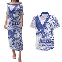 American Samoa Pago Pago Aeto Couples Matching Puletasi and Hawaiian Shirt Wingstyle Blue-White Color LT03 White - Polynesian Pride