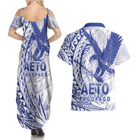 American Samoa Pago Pago Aeto Couples Matching Summer Maxi Dress and Hawaiian Shirt Wingstyle Blue-White Color LT03 - Polynesian Pride