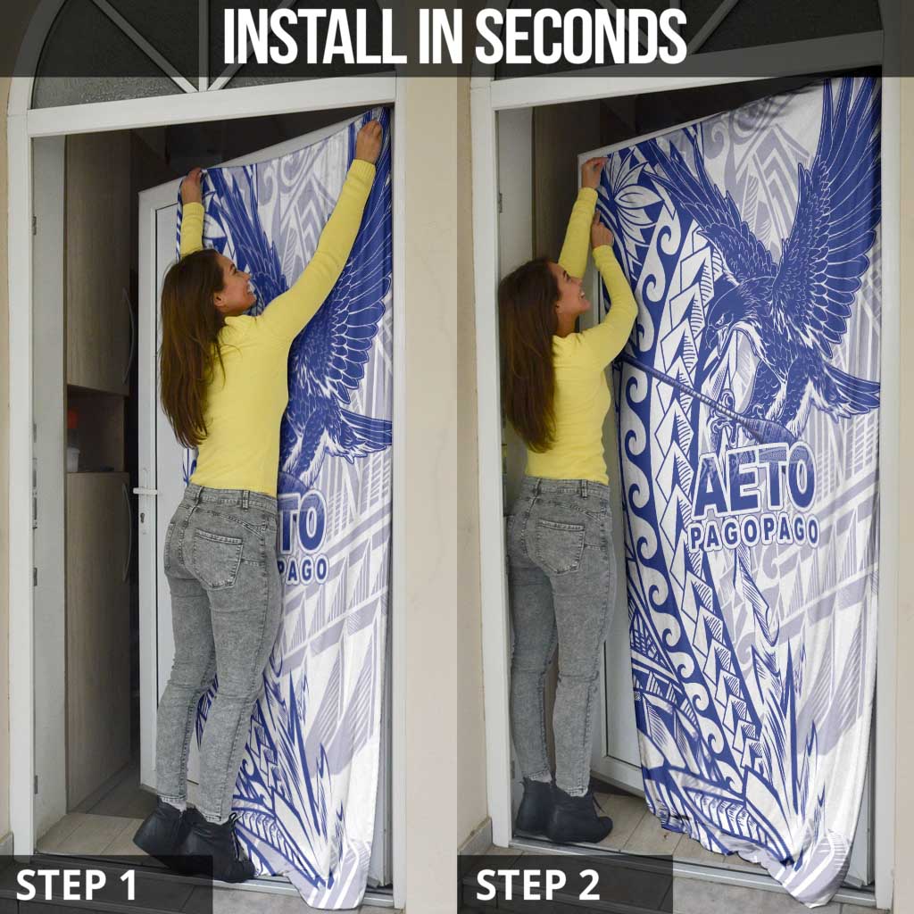 Samoa Pago Pago Aeto Door Cover Wingstyle Blue-White Color - Polynesian Pride