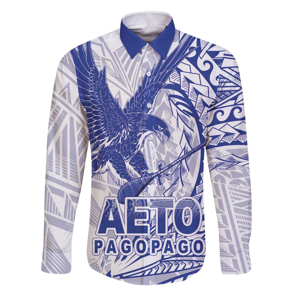 Samoa Pago Pago Aeto Family Matching Long Sleeve Bodycon Dress and Hawaiian Shirt Wingstyle Blue-White Color - Polynesian Pride