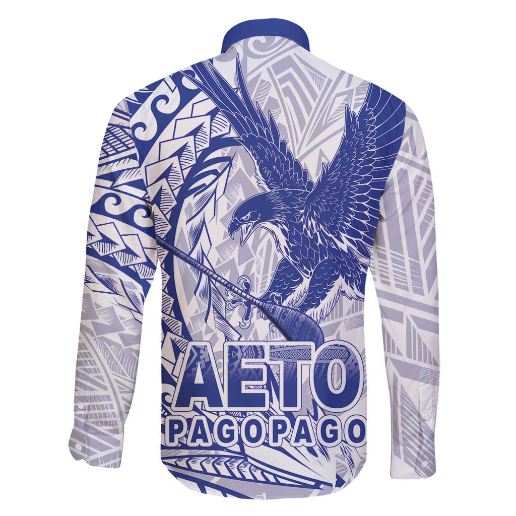 Samoa Pago Pago Aeto Family Matching Puletasi and Hawaiian Shirt Wingstyle Blue-White Color - Polynesian Pride