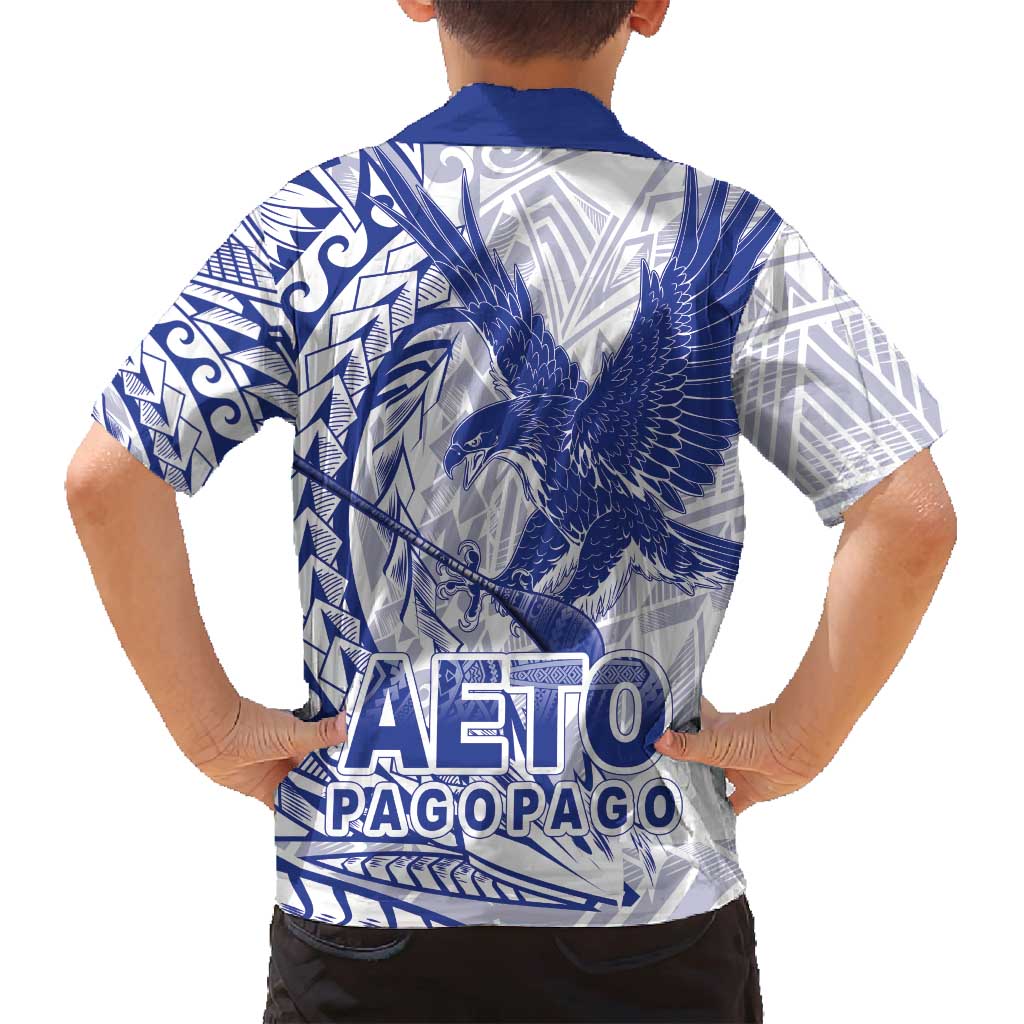 Samoa Pago Pago Aeto Family Matching Tank Maxi Dress and Hawaiian Shirt Wingstyle Blue-White Color - Polynesian Pride