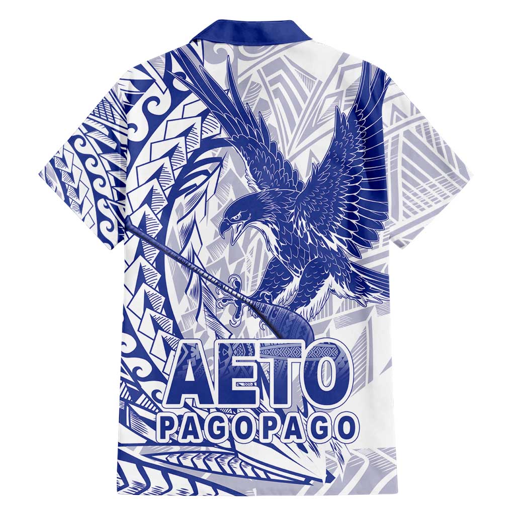 Samoa Pago Pago Aeto Family Matching Tank Maxi Dress and Hawaiian Shirt Wingstyle Blue-White Color - Polynesian Pride