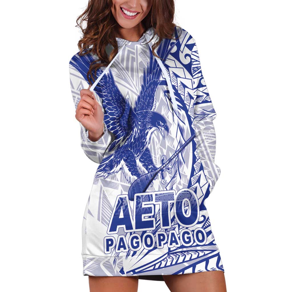 Samoa Pago Pago Aeto Hoodie Dress Wingstyle Blue-White Color - Polynesian Pride