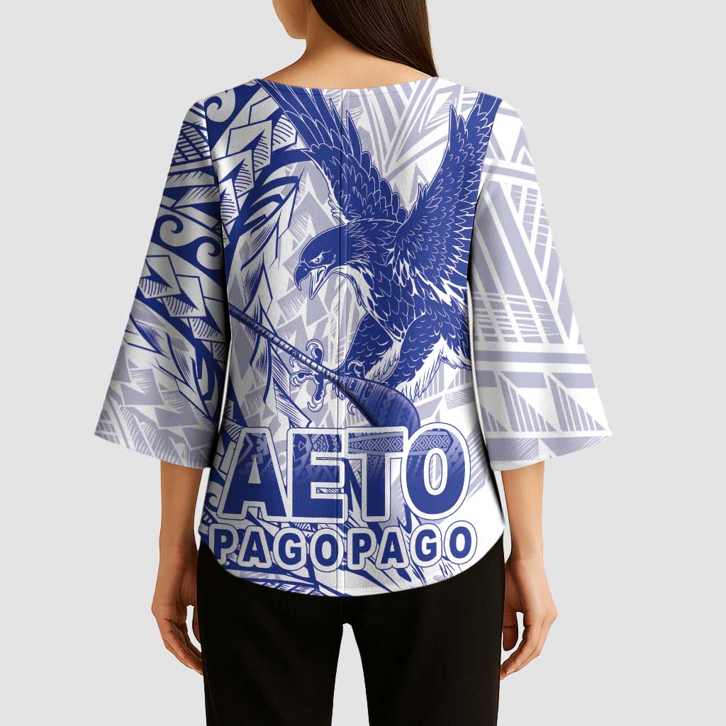 Samoa Pago Pago Aeto Kimono Sleeve Blouse Wingstyle Blue-White Color - Polynesian Pride
