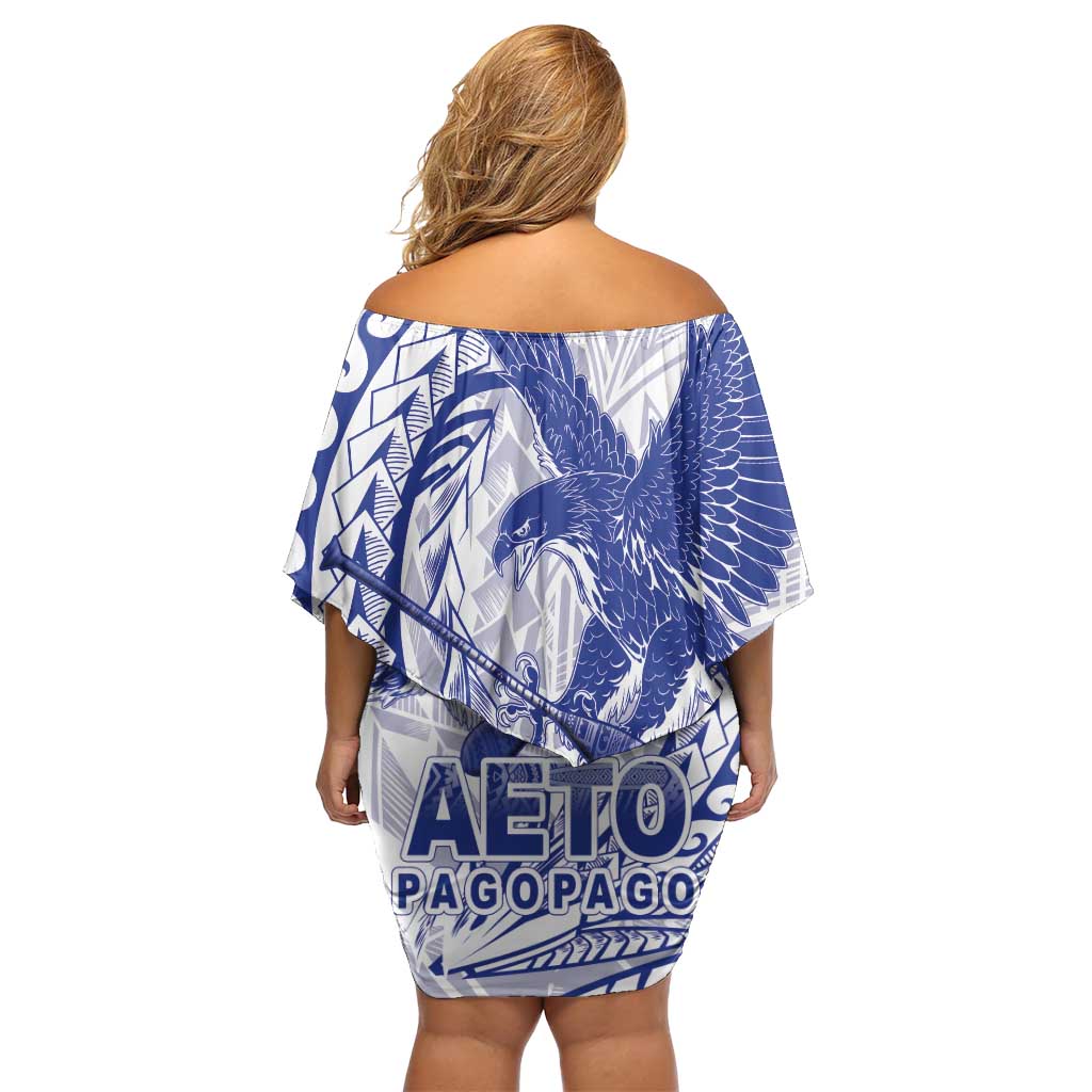 Samoa Pago Pago Aeto Off Shoulder Short Dress Wingstyle Blue-White Color - Polynesian Pride