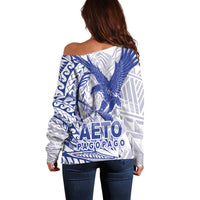 Samoa Pago Pago Aeto Off Shoulder Sweater Wingstyle Blue-White Color - Polynesian Pride