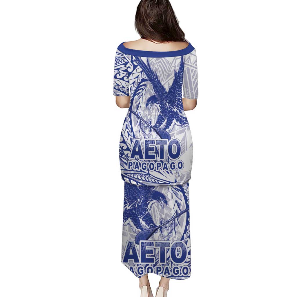 Samoa Pago Pago Aeto Puletasi Wingstyle Blue-White Color - Polynesian Pride