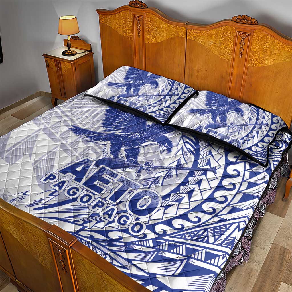 Samoa Pago Pago Aeto Quilt Bed Set Wingstyle Blue-White Color - Polynesian Pride