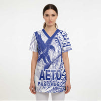 American Samoa Pago Pago Aeto Scrub Top Wingstyle Blue-White Color LT03 - Polynesian Pride