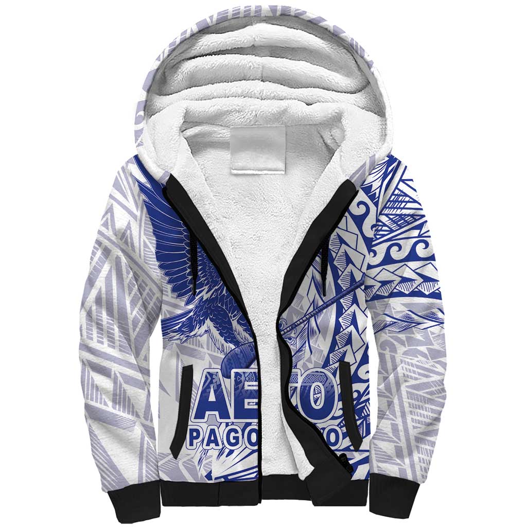 Samoa Pago Pago Aeto Sherpa Hoodie Wingstyle Blue-White Color - Polynesian Pride