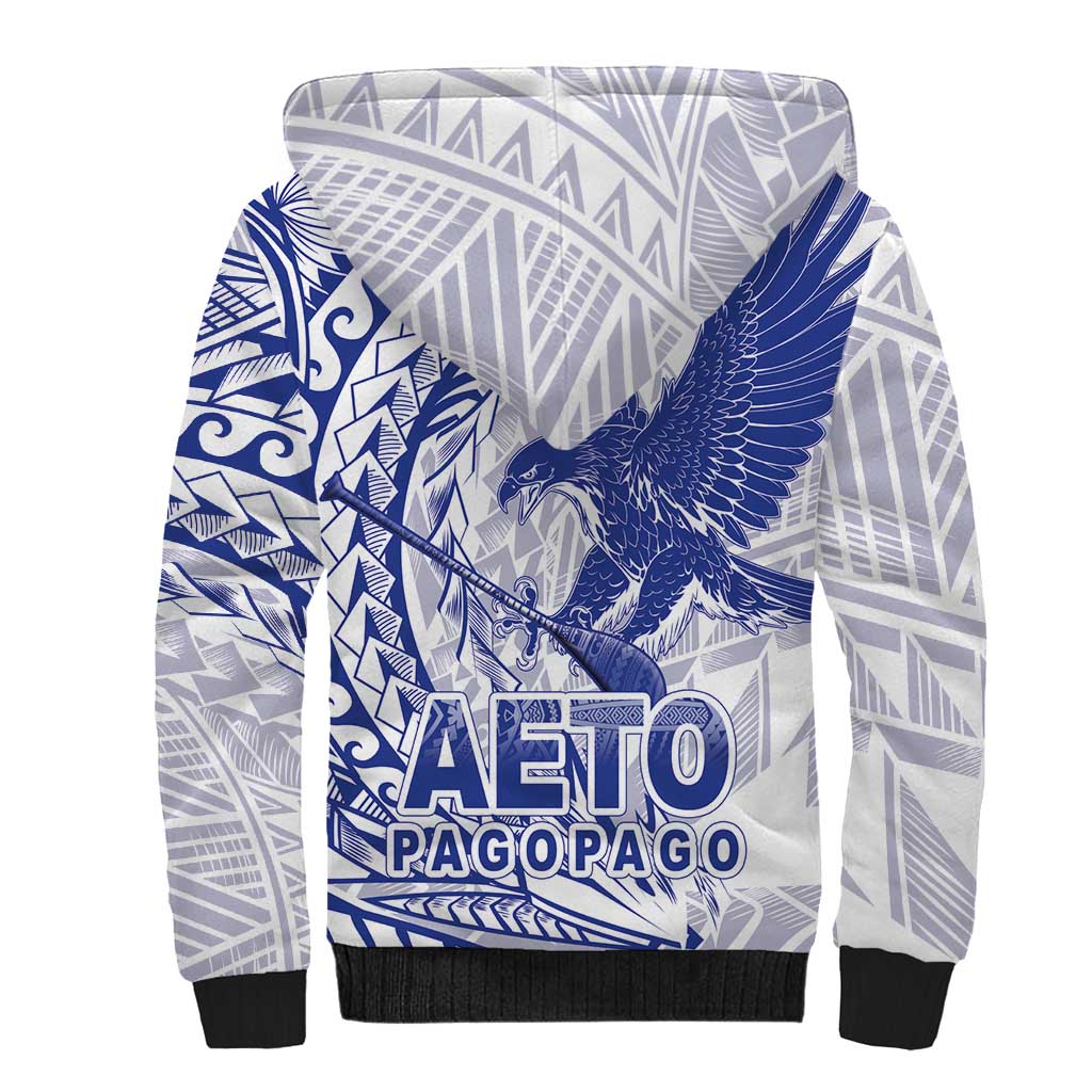 American Samoa Pago Pago Aeto Sherpa Hoodie Wingstyle Blue-White Color LT03 - Polynesian Pride