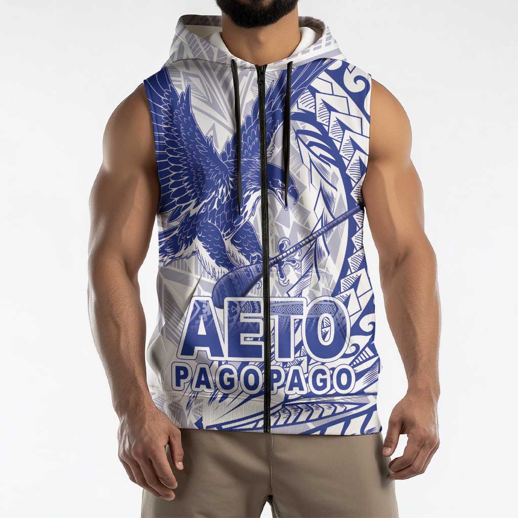 American Samoa Pago Pago Aeto Sleeveless Zip Hoodie Wingstyle Blue-White Color LT03 - Polynesian Pride
