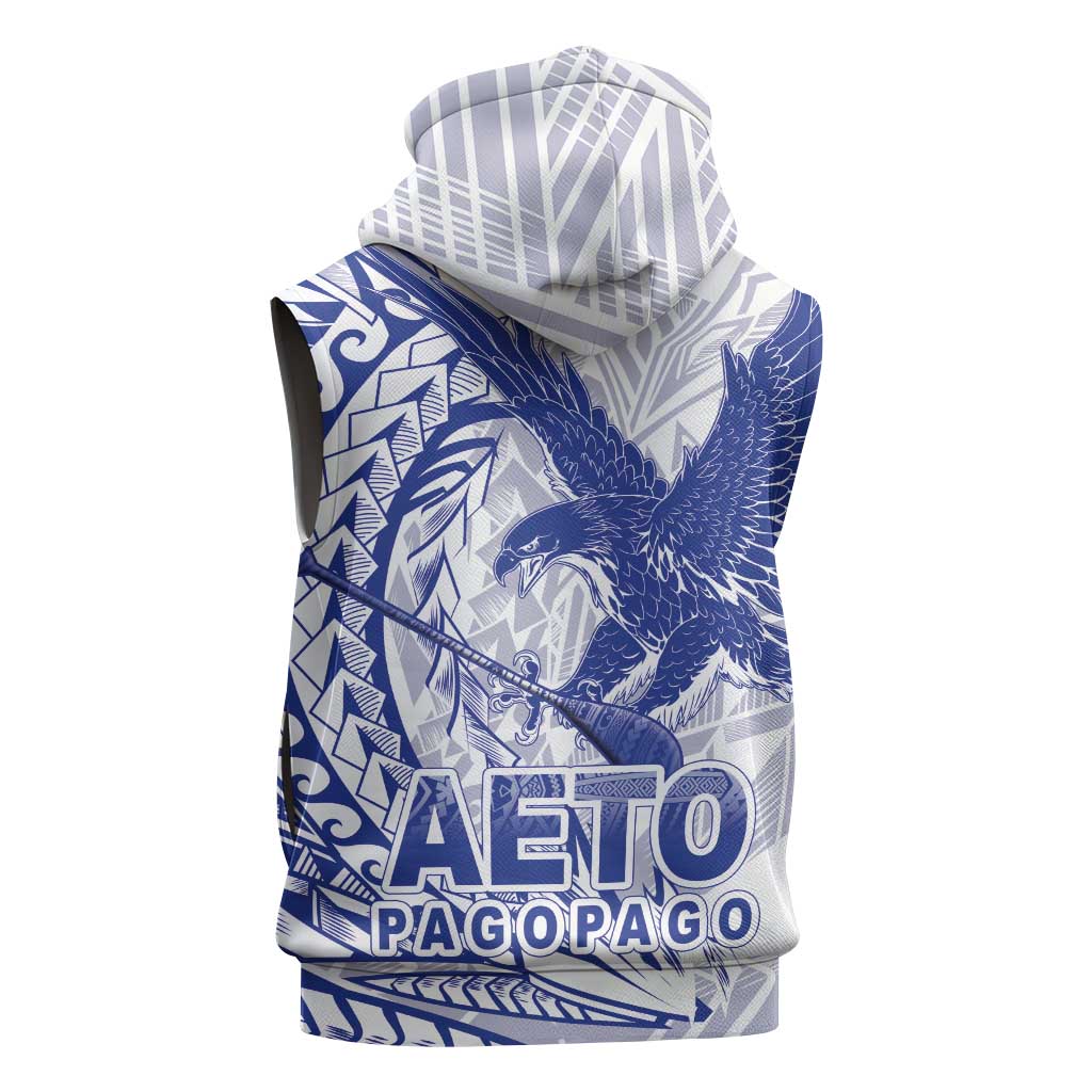 Samoa Pago Pago Aeto Sleeveless Zip Hoodie Wingstyle Blue-White Color - Polynesian Pride