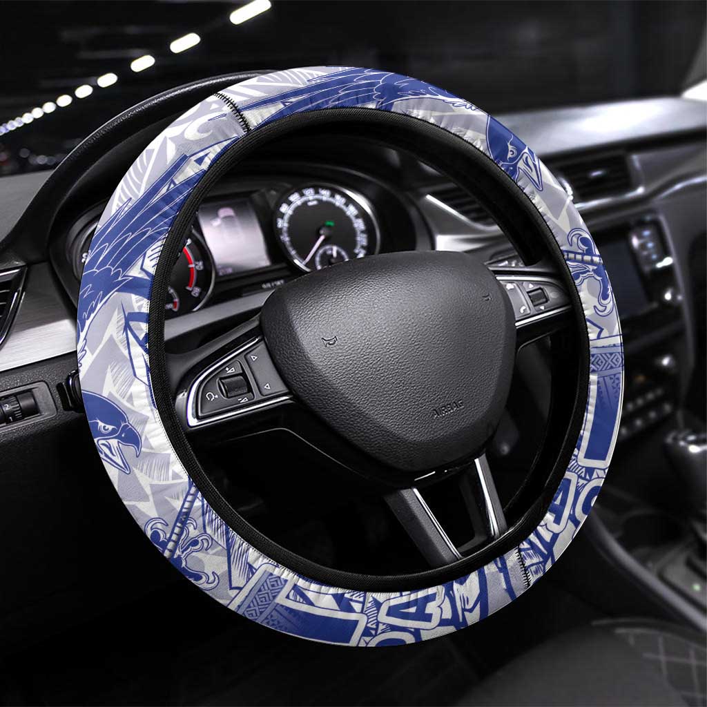 Samoa Pago Pago Aeto Steering Wheel Cover Wingstyle Blue-White Color - Polynesian Pride