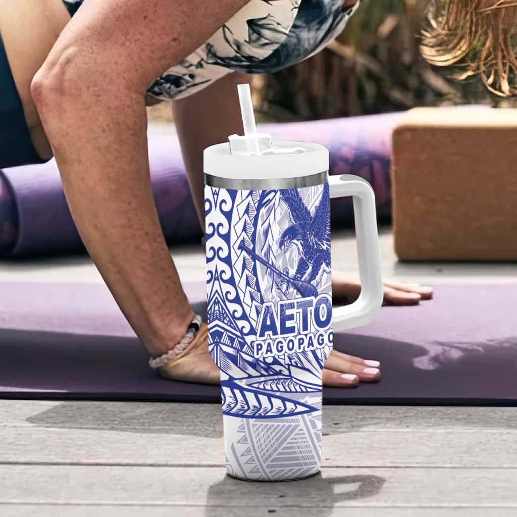 Samoa Pago Pago Aeto Tumbler With Handle Wingstyle Blue-White Color - Polynesian Pride