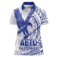 Samoa Pago Pago Aeto Women Polo Shirt Wingstyle Blue-White Color - Polynesian Pride