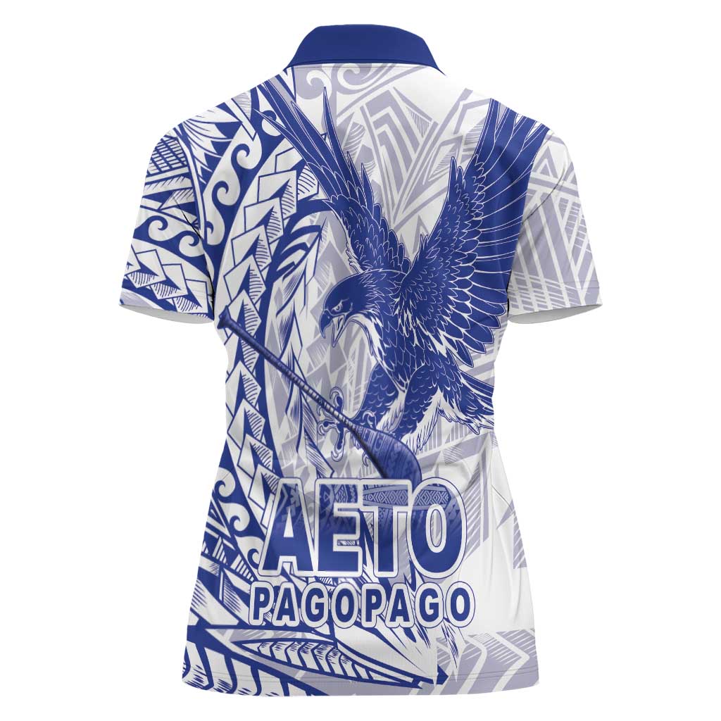 Samoa Pago Pago Aeto Women Polo Shirt Wingstyle Blue-White Color - Polynesian Pride