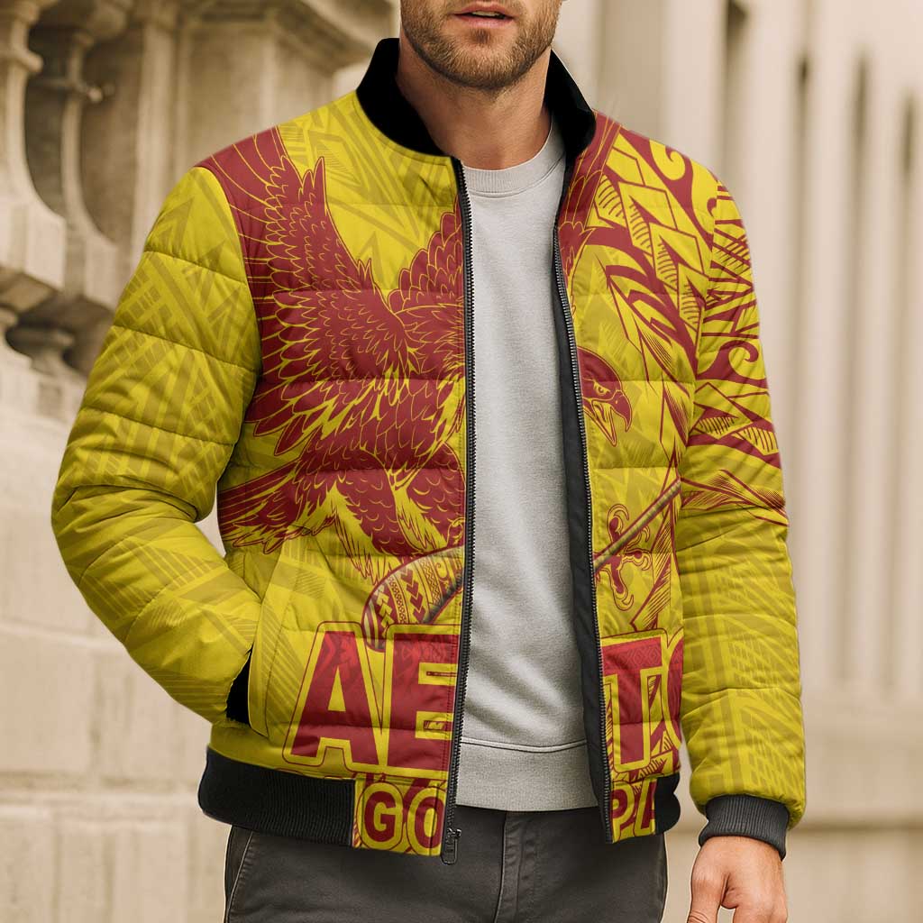 Samoa Pago Pago Aeto Bomber Puffer Jacket Wingstyle Red-Gold Color - Polynesian Pride