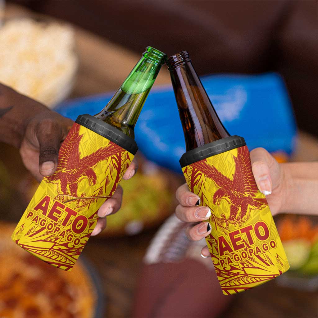 Samoa Pago Pago Aeto 4 in 1 Can Cooler Tumbler Wingstyle Red-Gold Color - Polynesian Pride