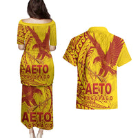 American Samoa Pago Pago Aeto Couples Matching Puletasi and Hawaiian Shirt Wingstyle Red-Gold Color LT03 - Polynesian Pride