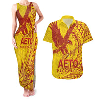 American Samoa Pago Pago Aeto Couples Matching Tank Maxi Dress and Hawaiian Shirt Wingstyle Red-Gold Color LT03 Yellow - Polynesian Pride
