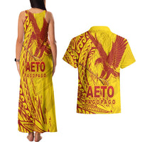 American Samoa Pago Pago Aeto Couples Matching Tank Maxi Dress and Hawaiian Shirt Wingstyle Red-Gold Color LT03 - Polynesian Pride