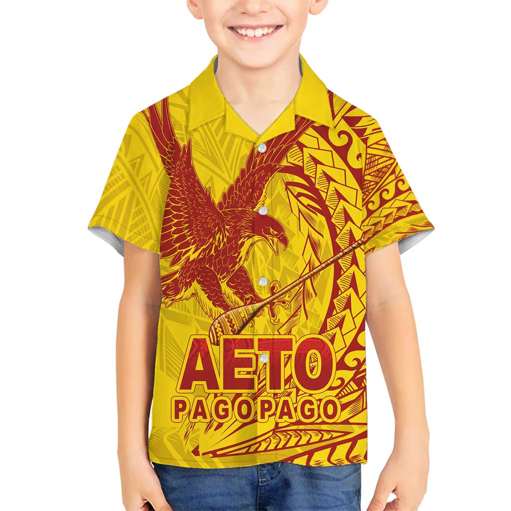 Samoa Pago Pago Aeto Family Matching Long Sleeve Bodycon Dress and Hawaiian Shirt Wingstyle Red-Gold Color - Polynesian Pride