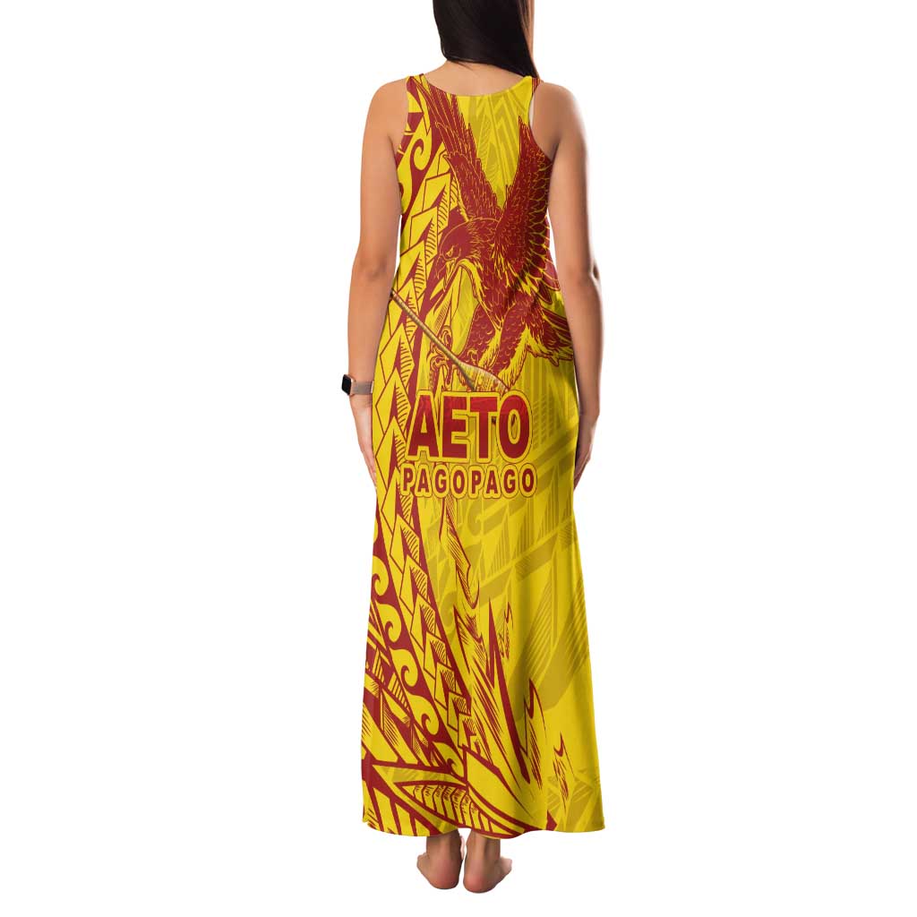Samoa Pago Pago Aeto Family Matching Tank Maxi Dress and Hawaiian Shirt Wingstyle Red-Gold Color - Polynesian Pride