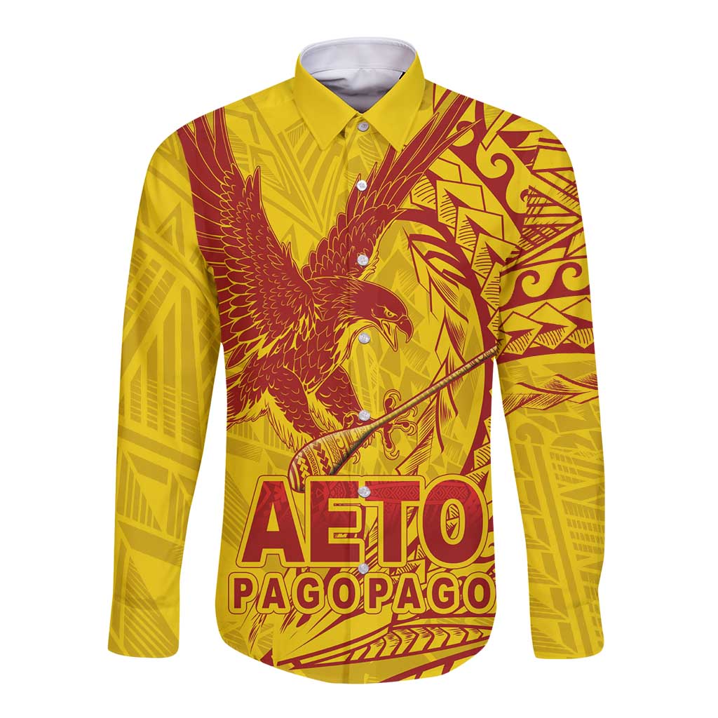 Samoa Pago Pago Aeto Long Sleeve Button Shirt Wingstyle Red-Gold Color - Polynesian Pride
