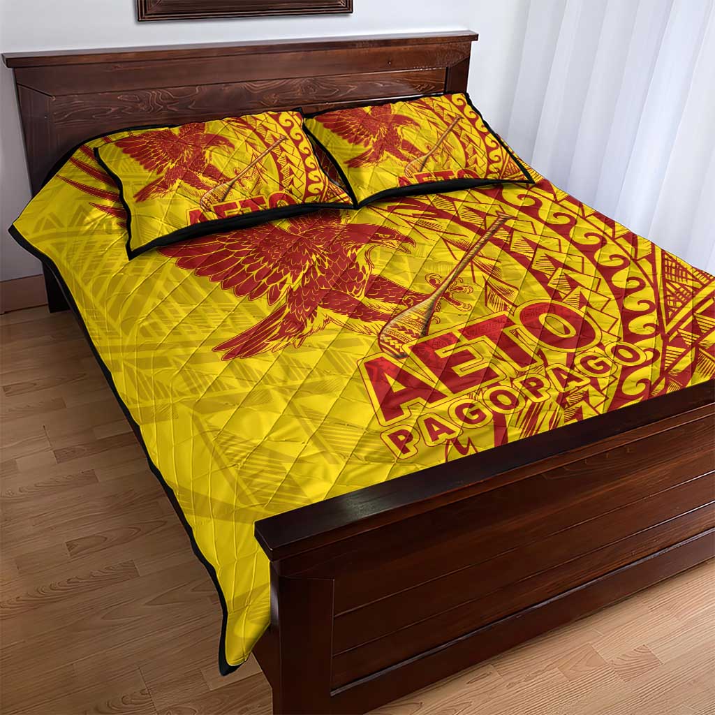 Samoa Pago Pago Aeto Quilt Bed Set Wingstyle Red-Gold Color - Polynesian Pride