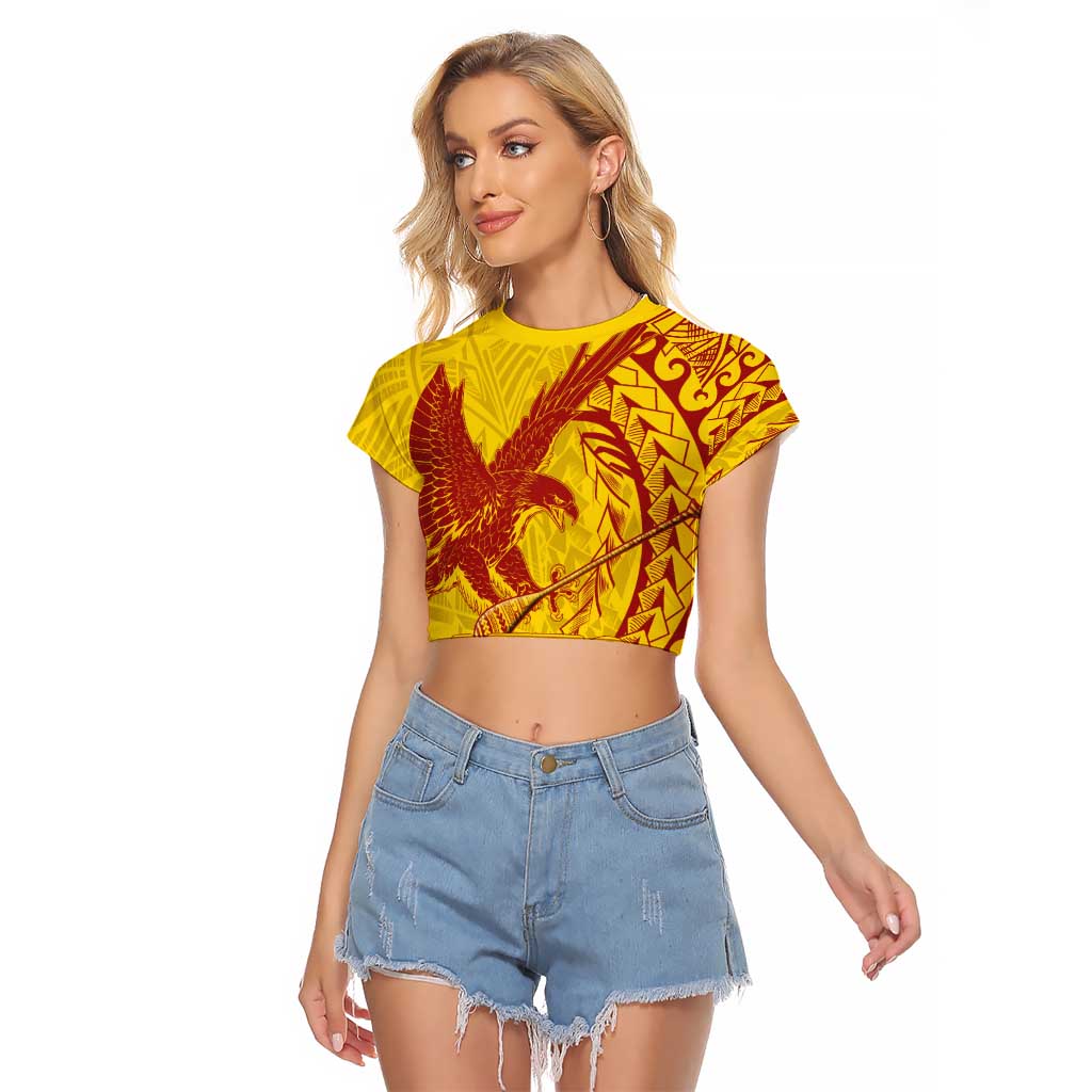 Samoa Pago Pago Aeto Raglan Cropped T Shirt Wingstyle Red-Gold Color - Polynesian Pride