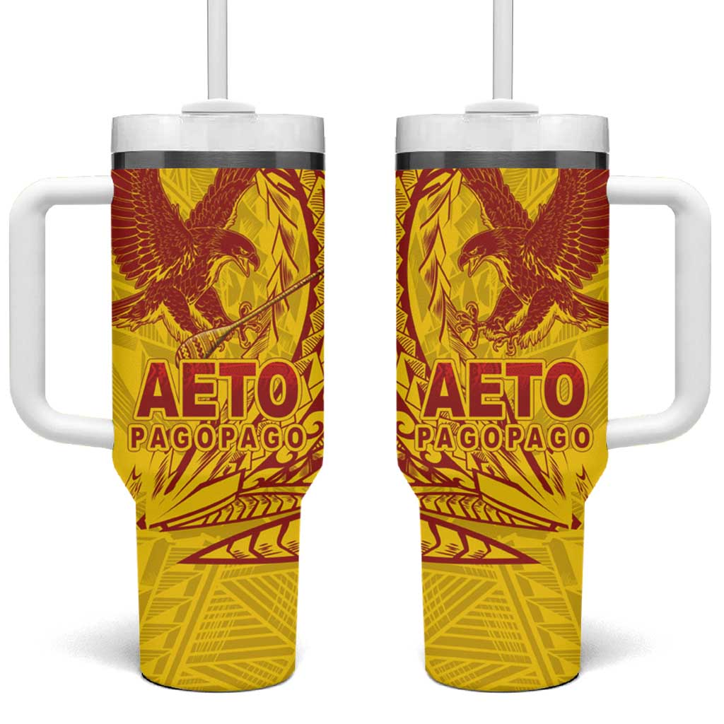 Samoa Pago Pago Aeto Tumbler With Handle Wingstyle Red-Gold Color - Polynesian Pride