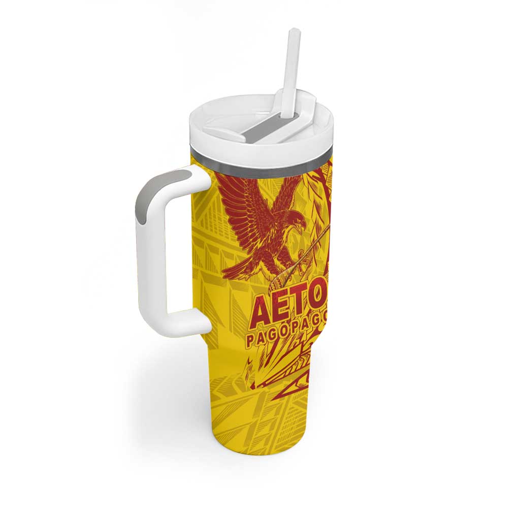 Samoa Pago Pago Aeto Tumbler With Handle Wingstyle Red-Gold Color - Polynesian Pride