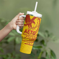 Samoa Pago Pago Aeto Tumbler With Handle Wingstyle Red-Gold Color - Polynesian Pride